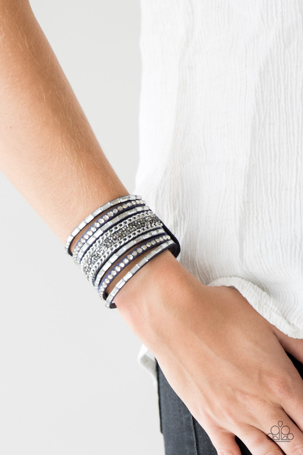 Rhinestone Rumble - Blue Bracelet - Paparazzi