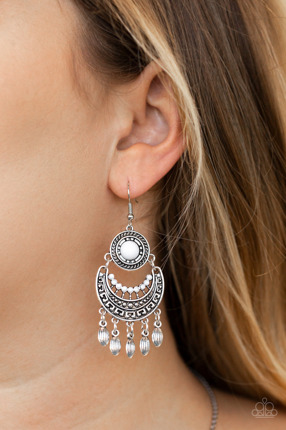 Mantra to Mantra - White Earrings - Paparazzi