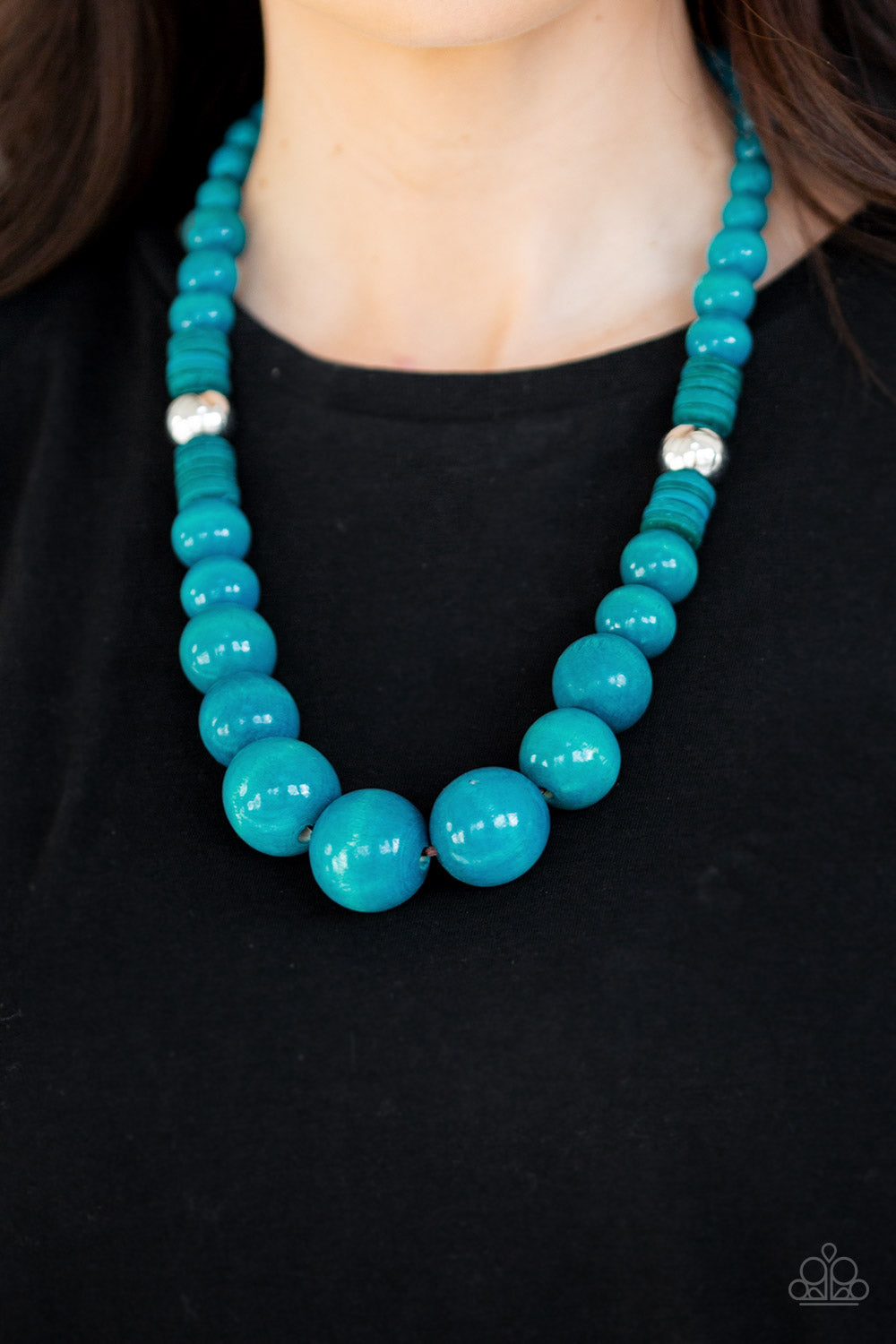 Panama Panorama - Blue Necklace- Wooden Beads