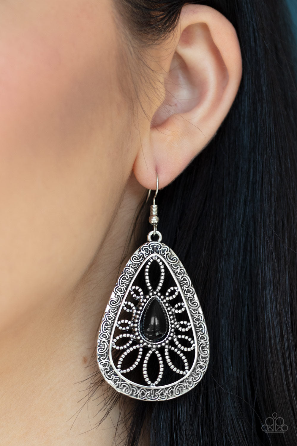 Floral Frill - Black Earrings