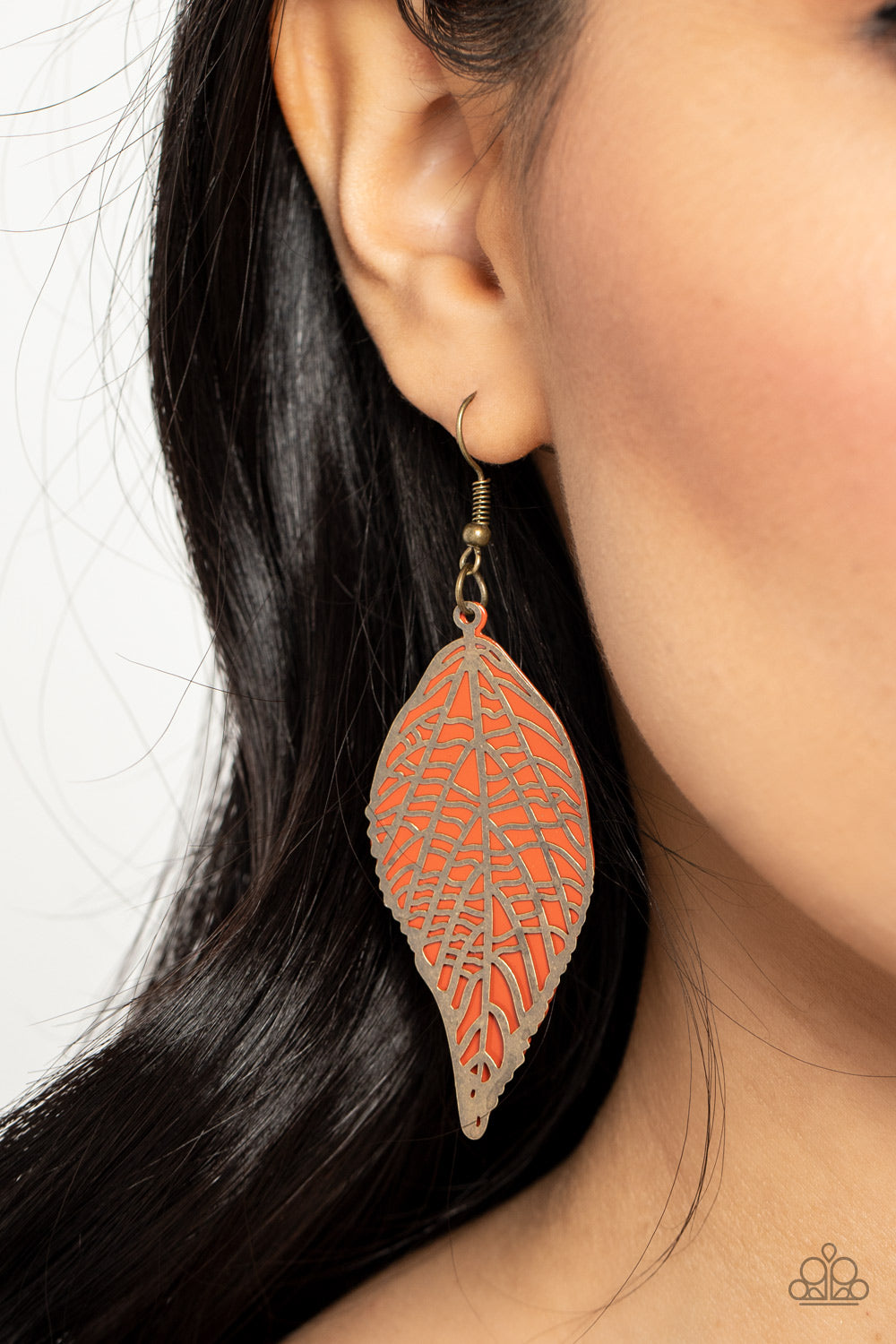 Leafy Luxury - Orange Earrings