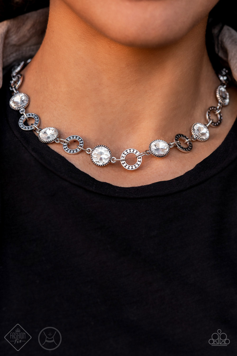 Rhinestone Rollout - White Necklace - Choker - Fashion Fix